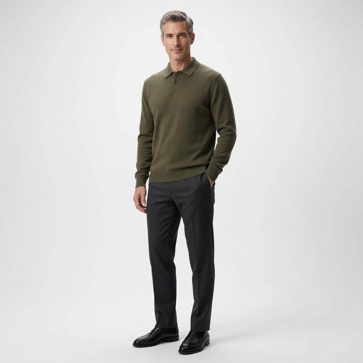 Maglione polo in cashmere di alta qualità