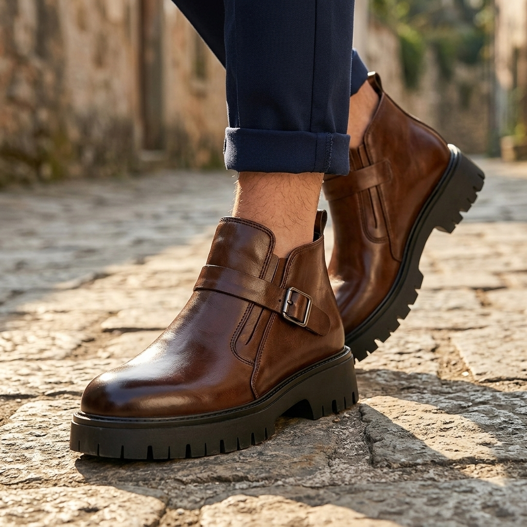Stivali Hudson in pelle pregiata con fibbia