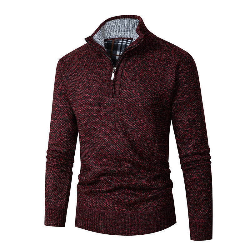 Maglione da uomo in maglia | Mezza zip con colletto a quadri