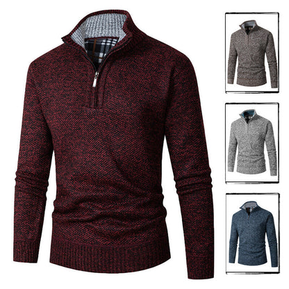 Maglione da uomo in maglia | Mezza zip con colletto a quadri