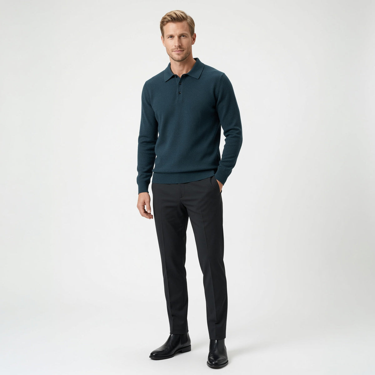 Maglione polo in cashmere di alta qualità