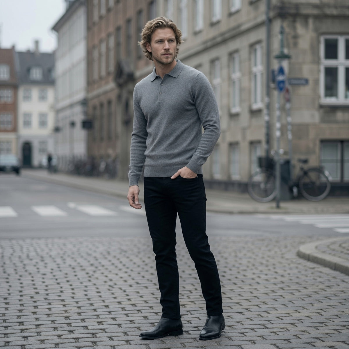 Maglione polo in cashmere di alta qualità