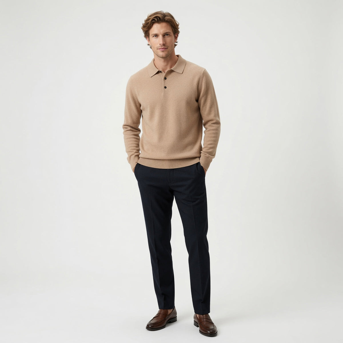 Maglione polo in cashmere di alta qualità
