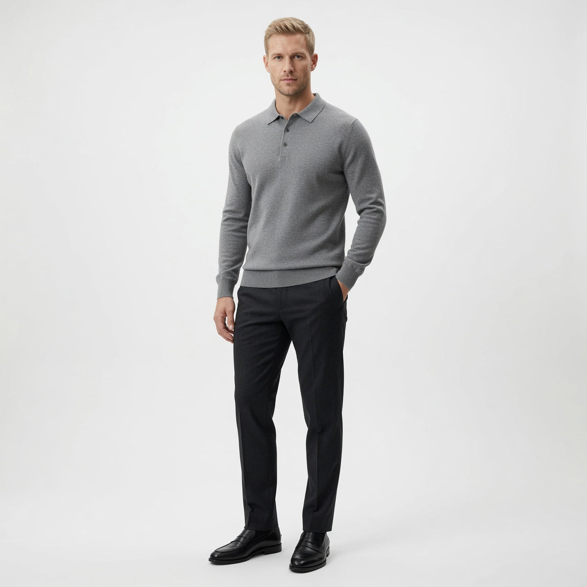 Maglione polo in cashmere di alta qualità