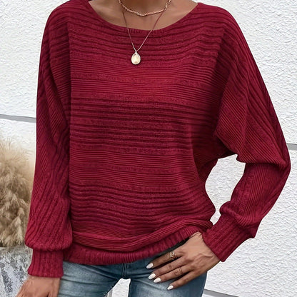 Maglione a coste da donna con maniche a pipistrello