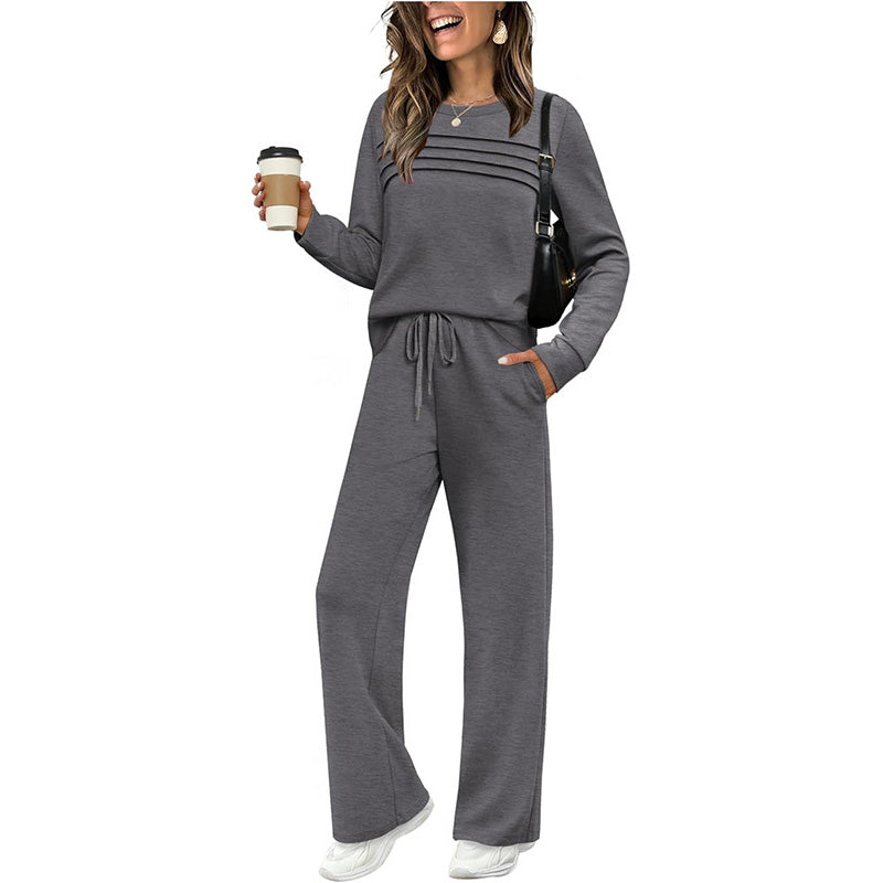 Set casual composto da top e pantaloni con coulisse da donna