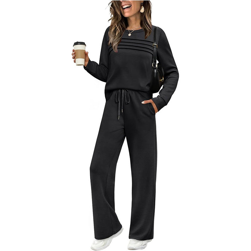 Set casual composto da top e pantaloni con coulisse da donna