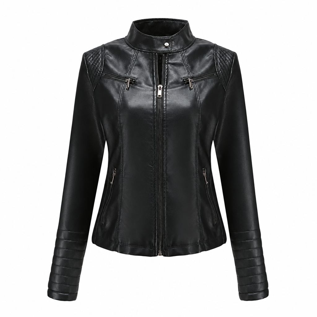 Giacchetta da donna in ecopelle in stile biker, leggera, corta, per la primavera e l'autunno