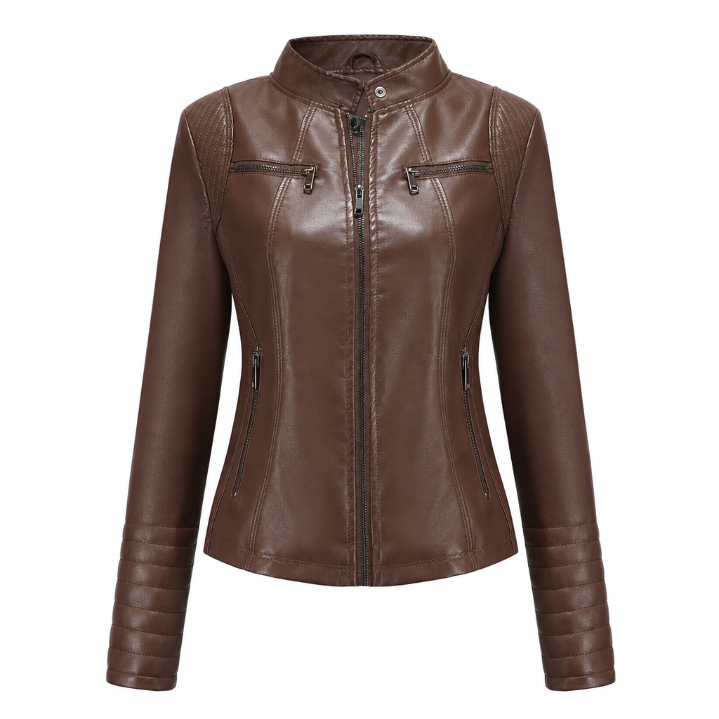 Giacchetta da donna in ecopelle in stile biker, leggera, corta, per la primavera e l'autunno