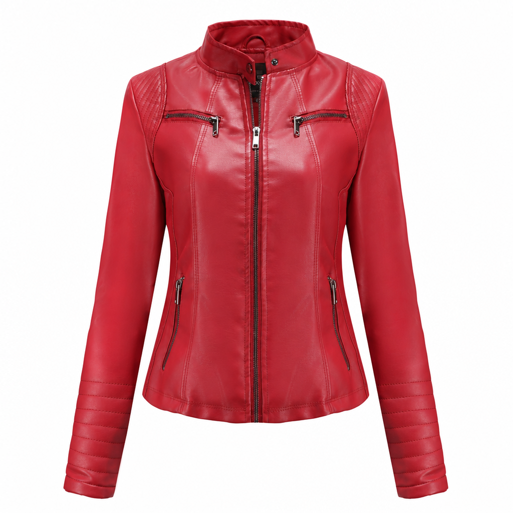 Giacchetta da donna in ecopelle in stile biker, leggera, corta, per la primavera e l'autunno