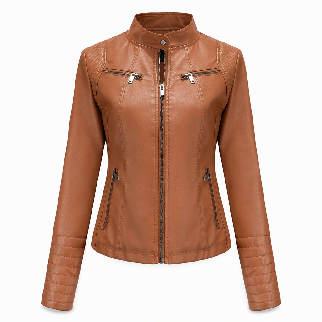 Giacchetta da donna in ecopelle in stile biker, leggera, corta, per la primavera e l'autunno