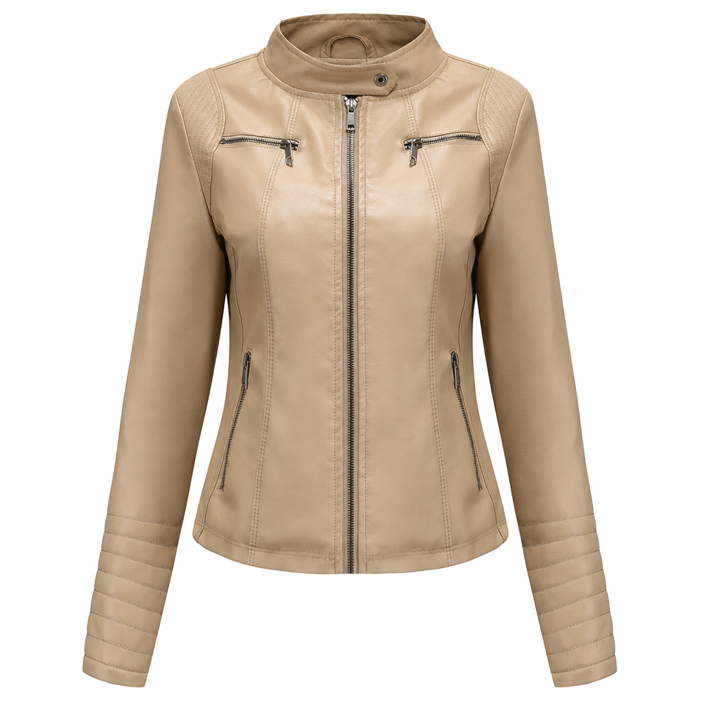 Giacchetta da donna in ecopelle in stile biker, leggera, corta, per la primavera e l'autunno