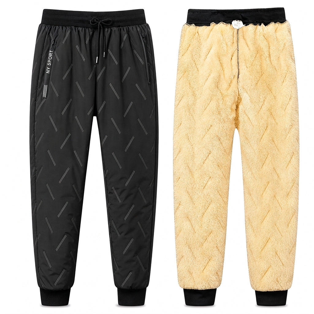 Pantaloni da jogging unisex dalla vestibilità ampia e con fodera in pile sherpa; caldi pantaloni invernali con tasche con cerniera