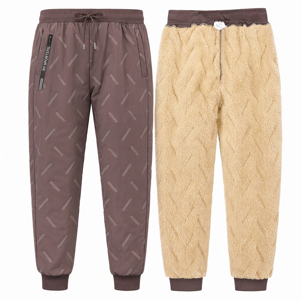 Pantaloni da jogging unisex dalla vestibilità ampia e con fodera in pile sherpa; caldi pantaloni invernali con tasche con cerniera
