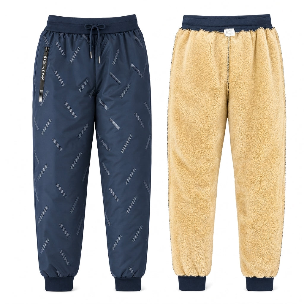 Pantaloni da jogging unisex dalla vestibilità ampia e con fodera in pile sherpa; caldi pantaloni invernali con tasche con cerniera